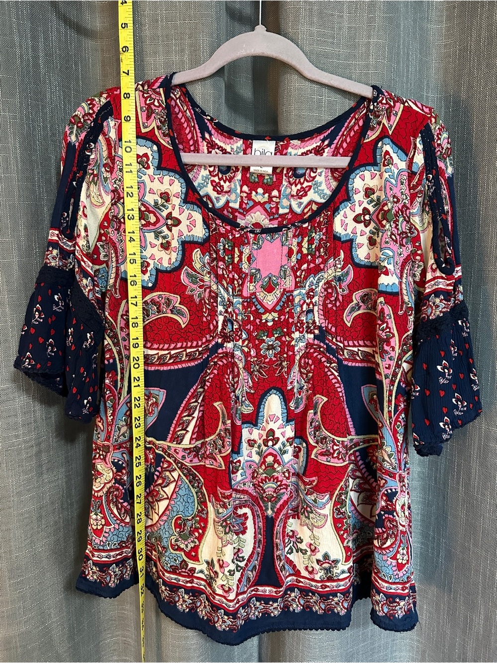 Billabong Red Paisley Peasant Top with Navy Accents